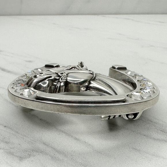 Nocona Rhinestone Horse Horseshoe Western Belt Buckle Silver Tone ✨ - Picture 7 of 16